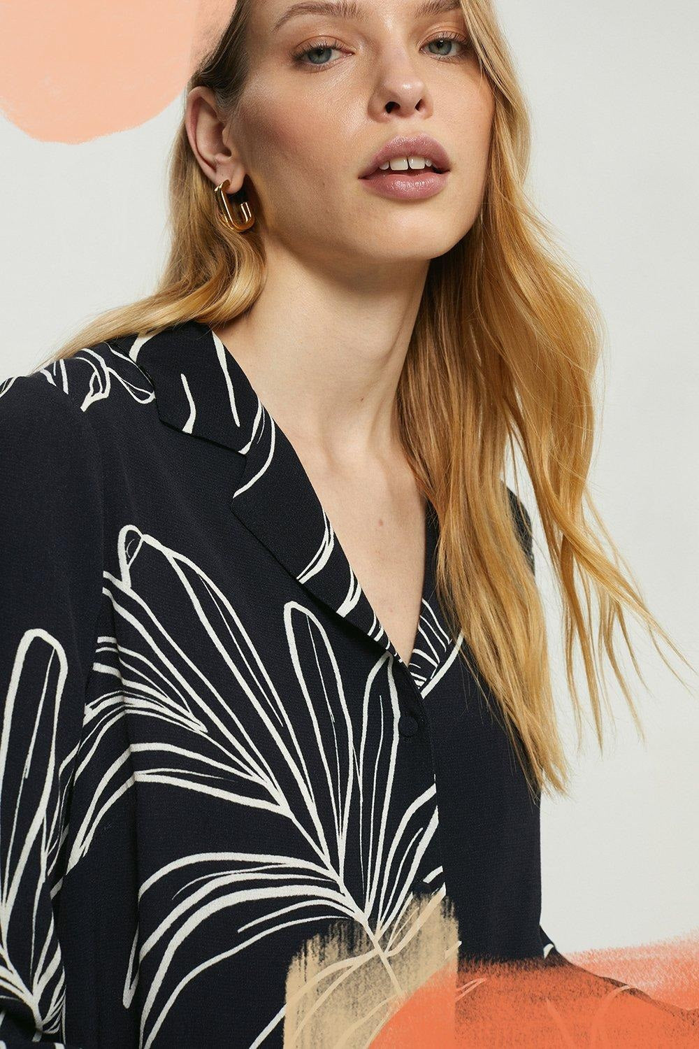 Rayon Slub Black leaf pattern Digtial Print Cord Set