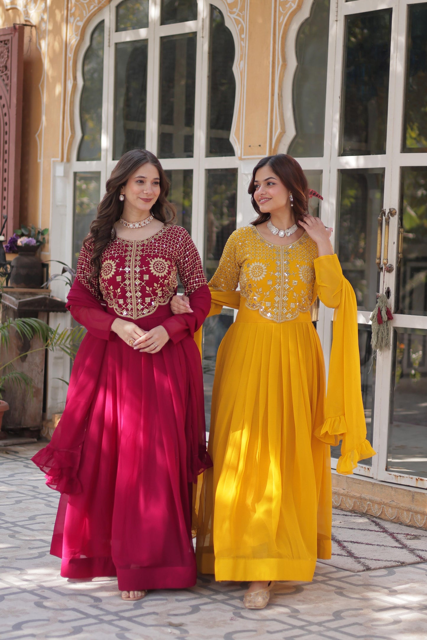 Premium Embroidered Faux Georgette Gown with Dupatta