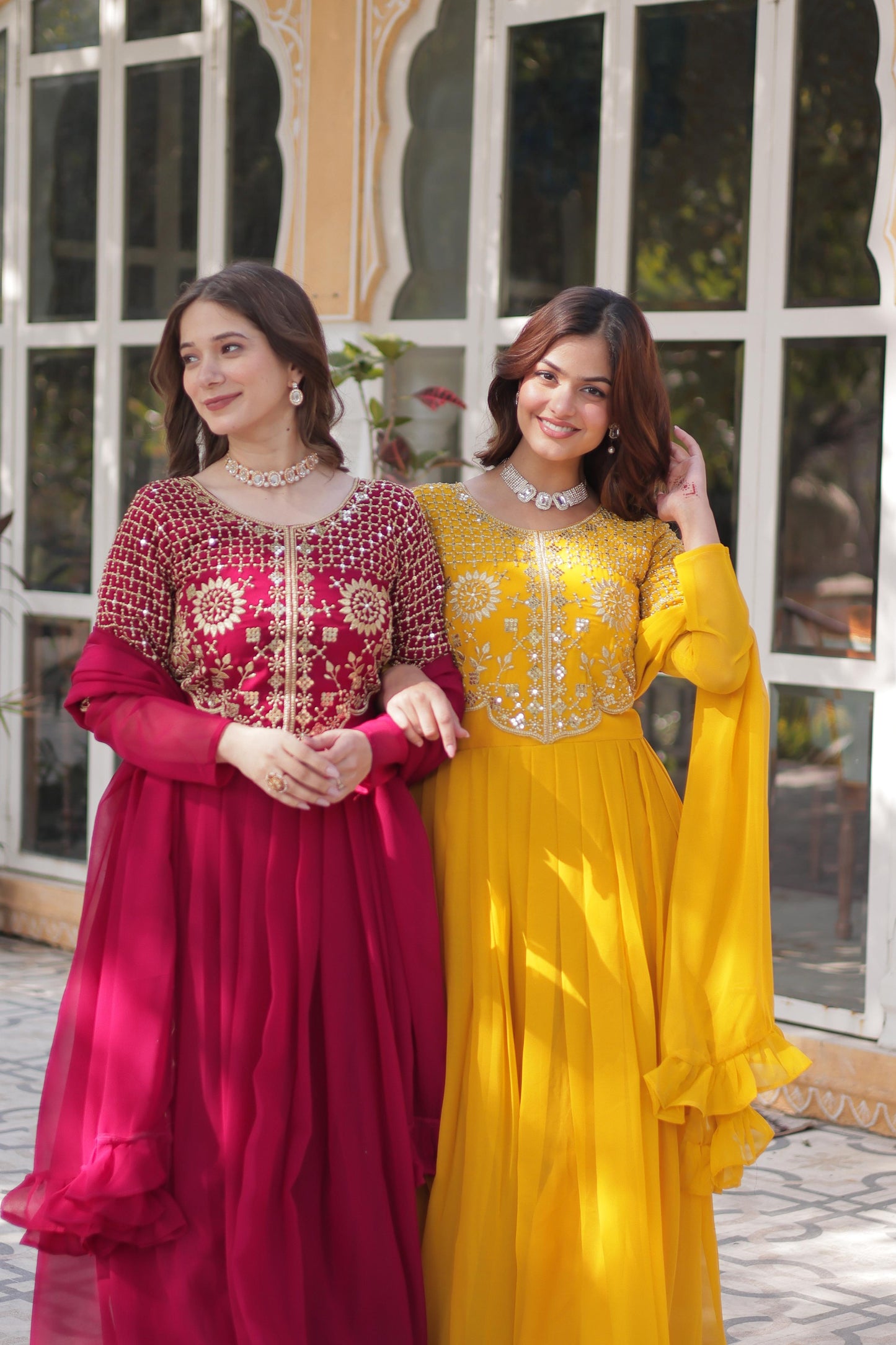 Premium Embroidered Faux Georgette Gown with Dupatta