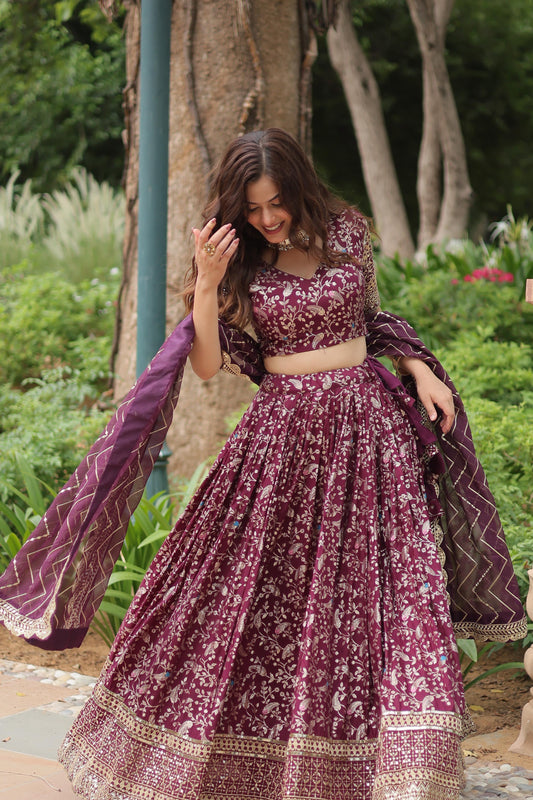 Designer Viscose Jacquard Lehenga Choli Set – Sequins Embroidery with Russian Silk Dupatta