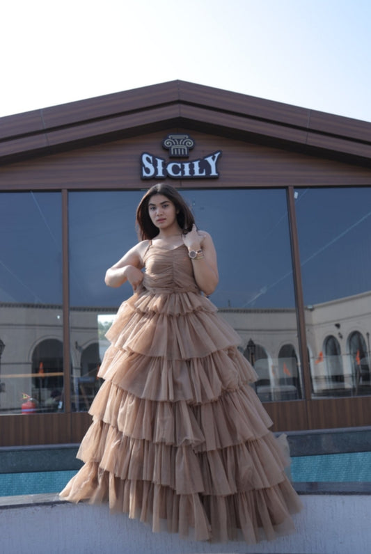 Elegant Tiered Ruffle Gown for Women – Classy Ball Party Dress