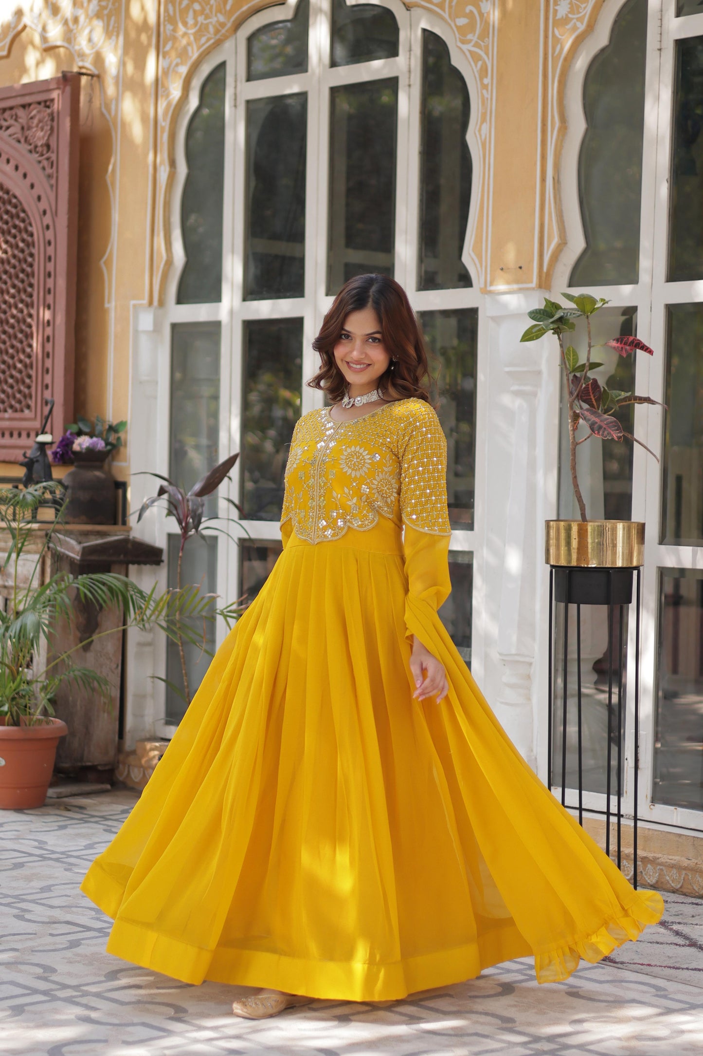 Premium Embroidered Faux Georgette Gown with Dupatta