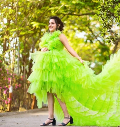 Elegant Maternity Green Ruffled Gown