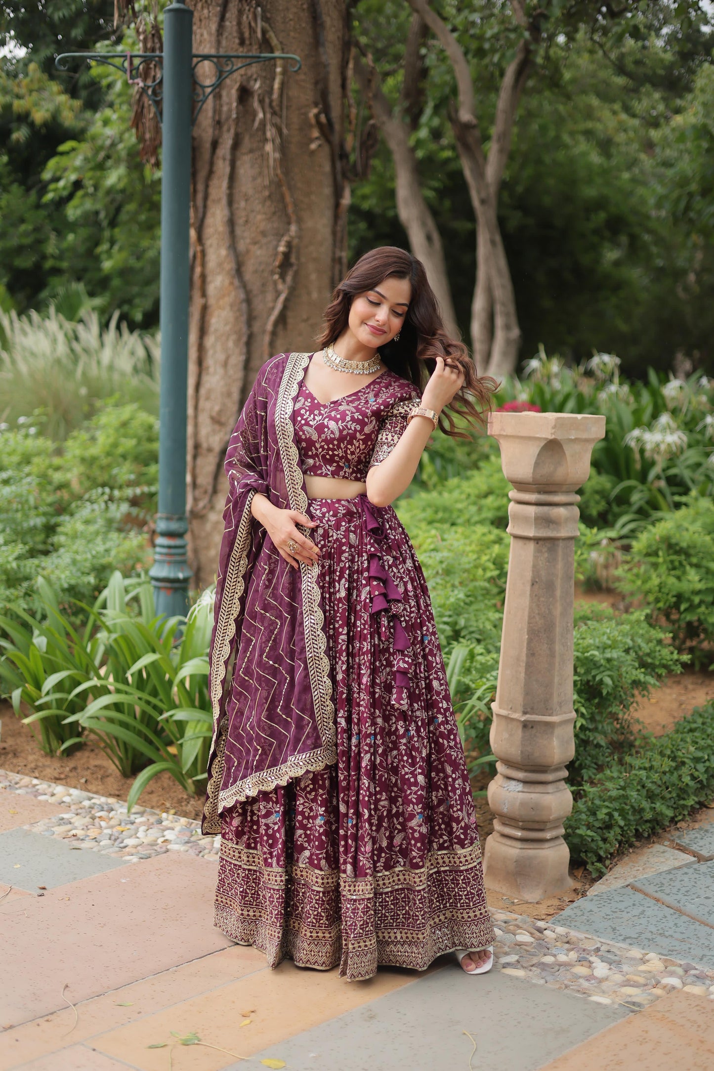 Designer Viscose Jacquard Lehenga Choli Set – Sequins Embroidery with Russian Silk Dupatta