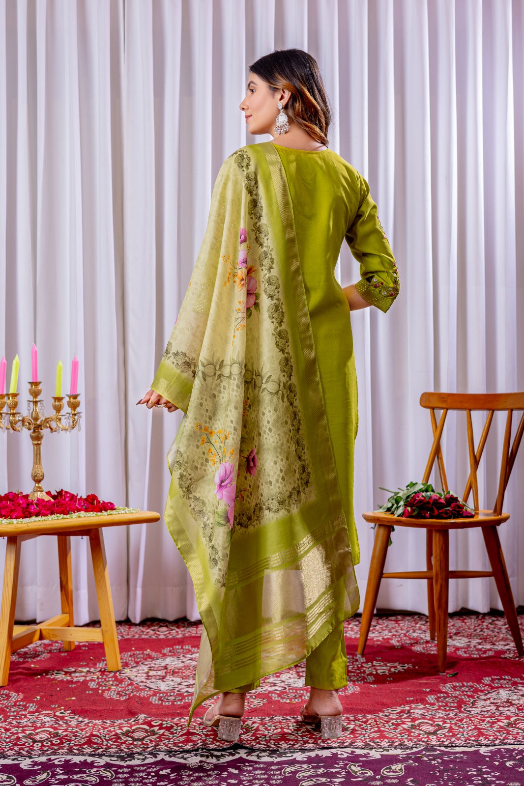 Premium Viscose Silk Embroidered Kurti Set with Chanderi Silk Dupatta – Full Stitched