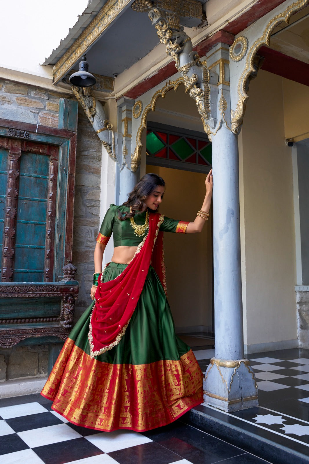 TARIKA Narayan Pattu Lehenga Choli Set with Georgette Dupatta – South Indian Zari Weaving