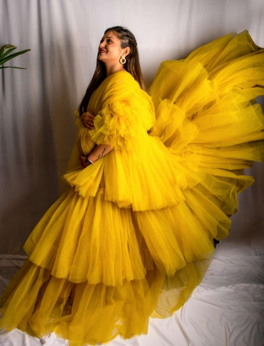 Golden Glow: The Enchanting Maternity Gown