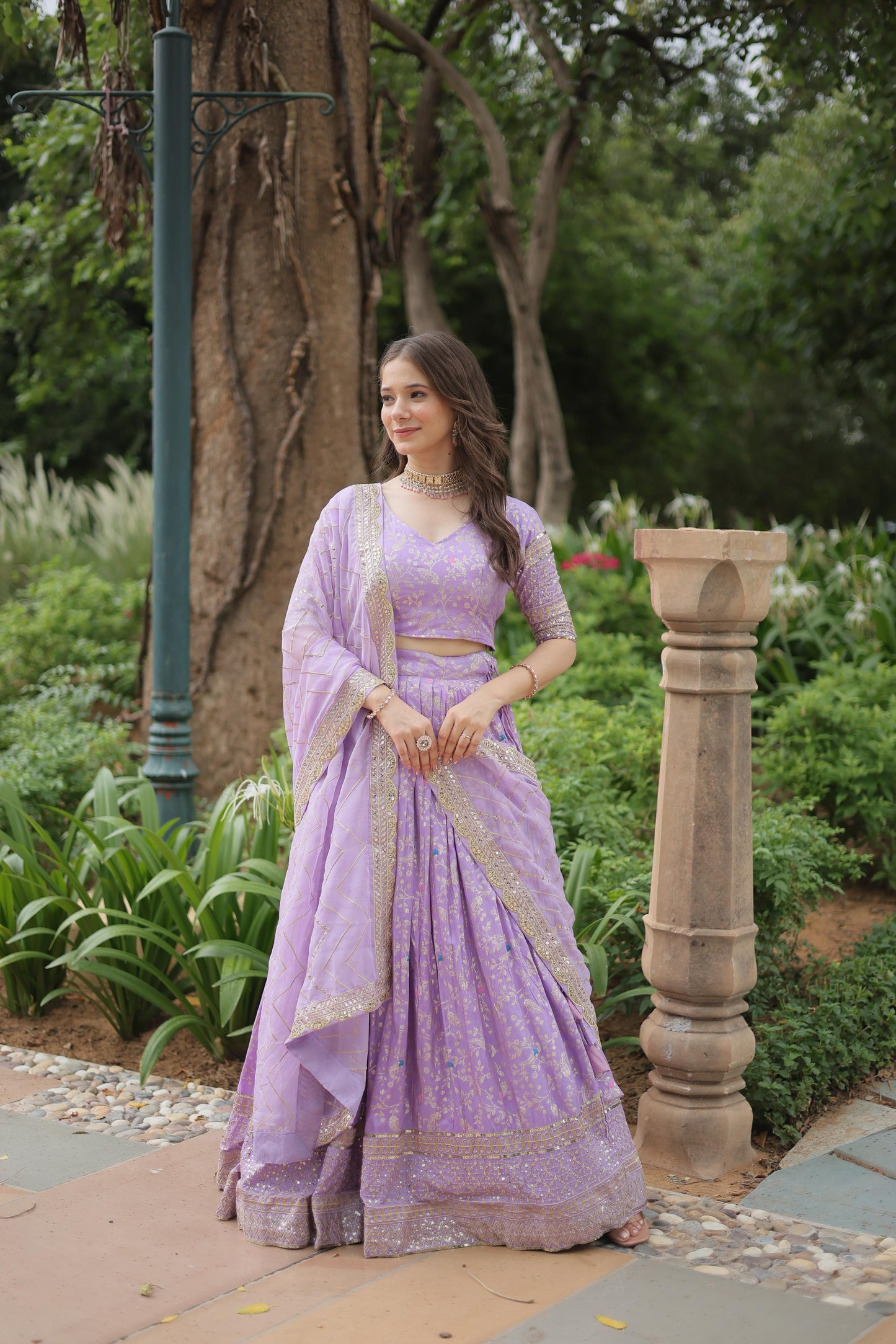 Designer Viscose Jacquard Lehenga Choli Set – Sequins Embroidery with Russian Silk Dupatta