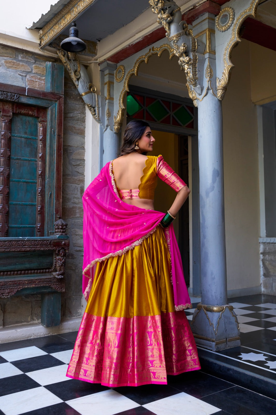 TARIKA Narayan Pattu Pink Lehenga Choli Set with Georgette Dupatta – South Indian Zari Weaving