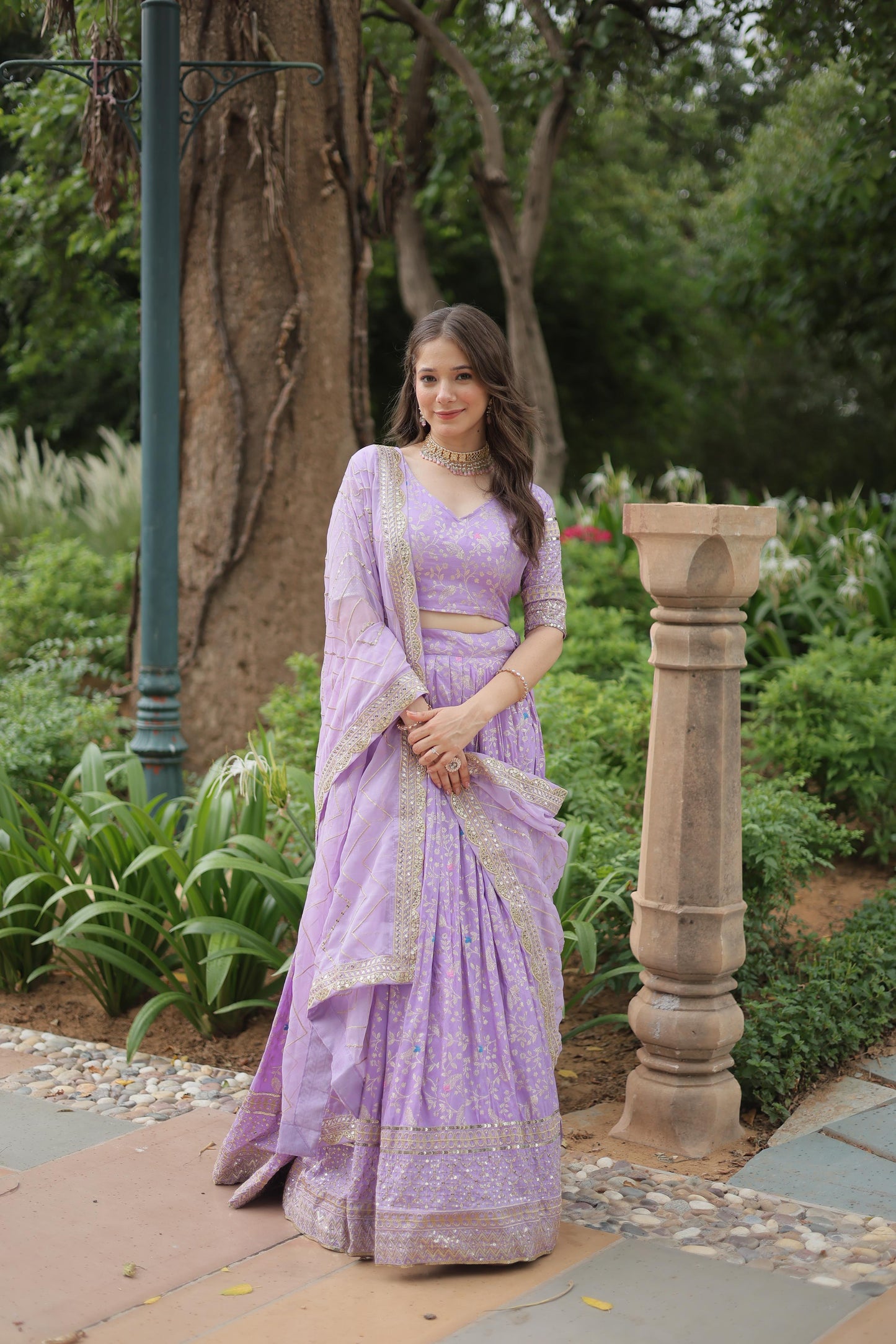 Designer Viscose Jacquard Lehenga Choli Set – Sequins Embroidery with Russian Silk Dupatta