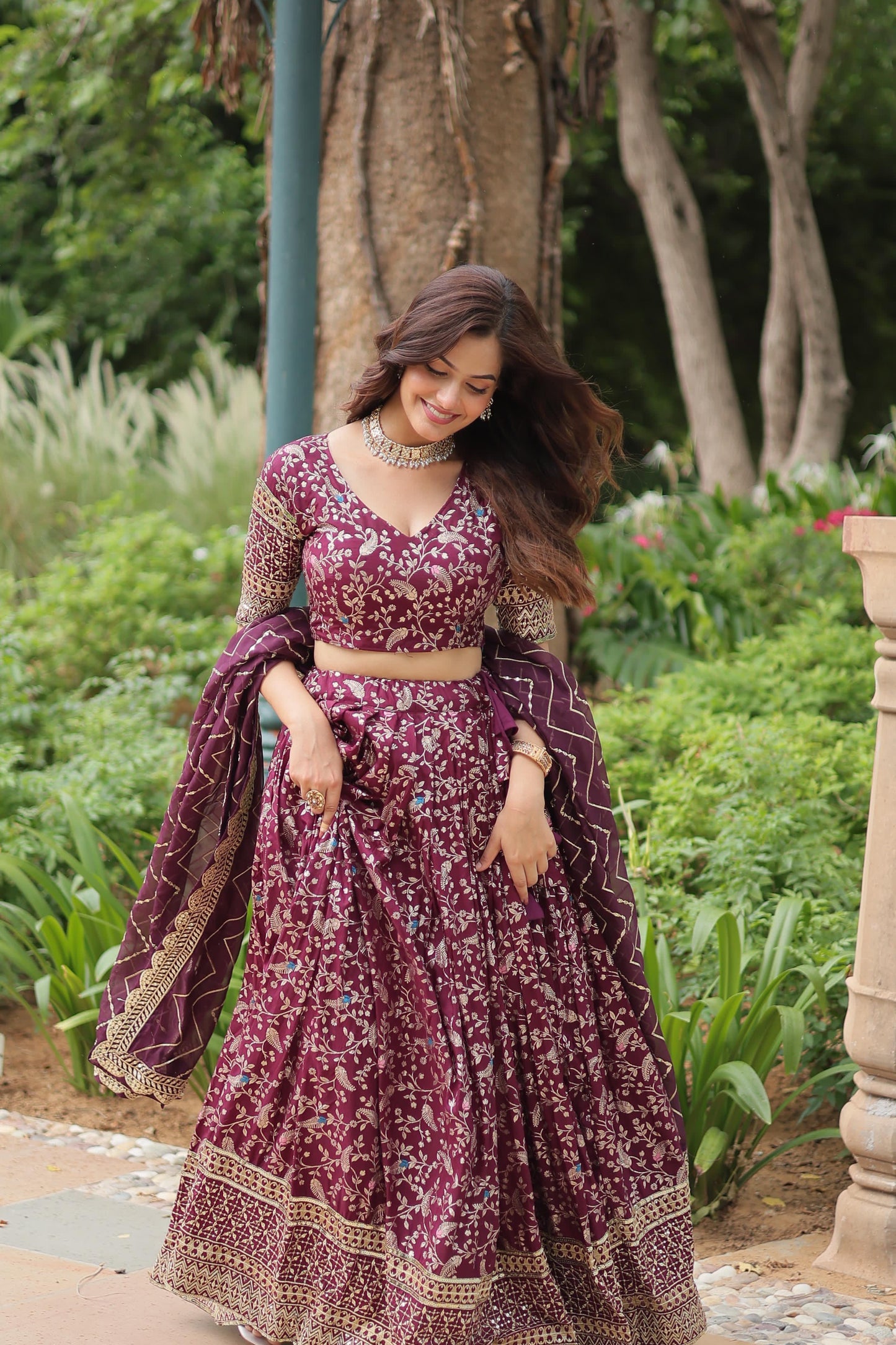 Designer Viscose Jacquard Lehenga Choli Set – Sequins Embroidery with Russian Silk Dupatta