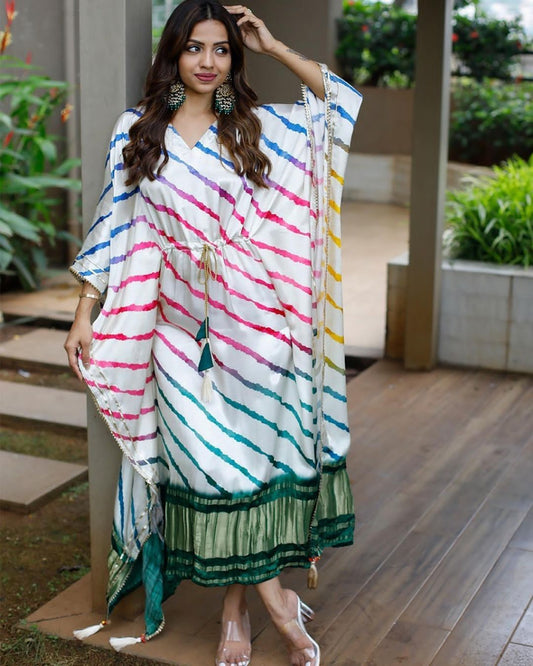 Japan Satin White lining Red Blue Digital Pritned Kaftan