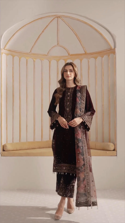 Designer Party Wear Look Heavy Pure Viscose Velvet Top Plazzo & Dupatta Set