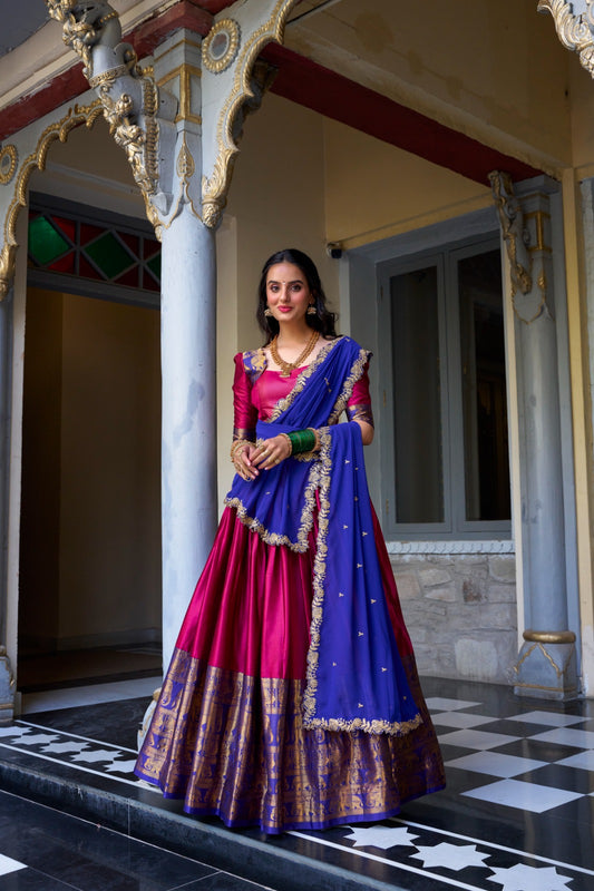 TARIKA Narayan Pattu Lehenga Choli Set with Georgette Dupatta – South Indian Zari Weaving