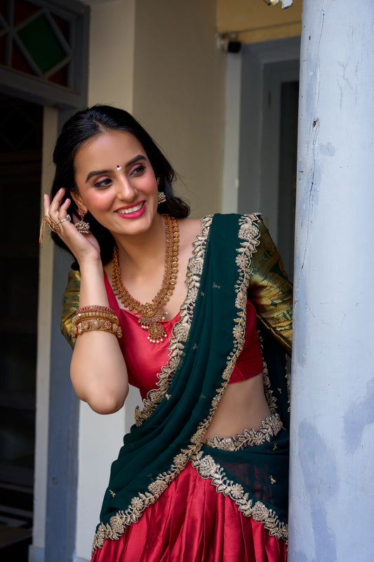 TARIKA Narayan Pattu Green Lehenga Choli Set with Georgette Dupatta – South Indian Zari Weaving