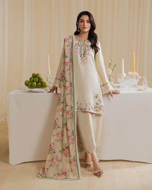 Exclusive Designer Party Wear Set | Pure Natural Crepe Embroidered Top with Farshi Palazzo and Printed Dupatta