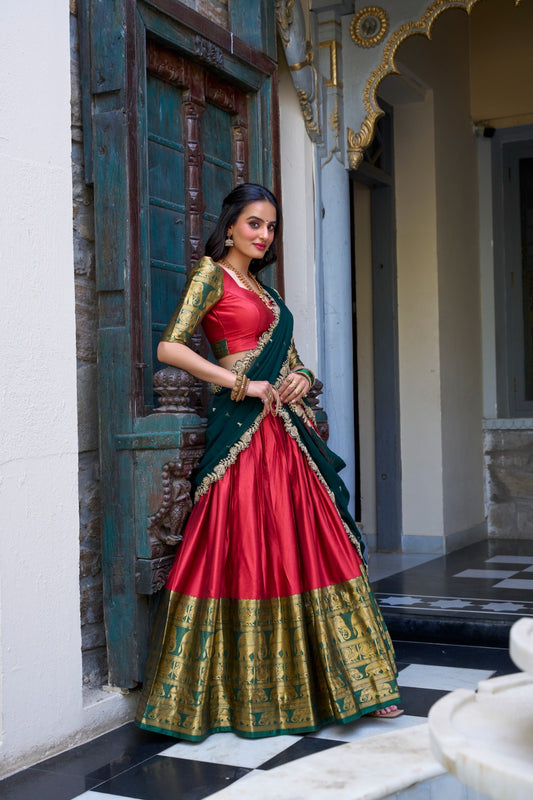 TARIKA Narayan Pattu Green Lehenga Choli Set with Georgette Dupatta – South Indian Zari Weaving