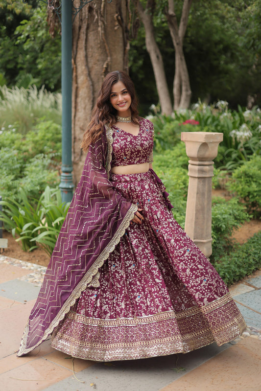 Designer Viscose Jacquard Lehenga Choli Set – Sequins Embroidery with Russian Silk Dupatta
